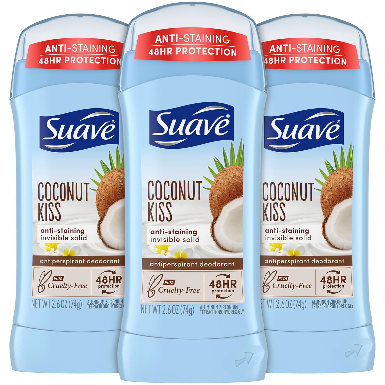 Suave Deodorant 2.6 Ounce 24Hr Coconut Kiss Invisible Solid (76ml) (3 Pack)